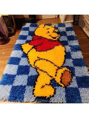 Winnie the Pooh Latch Hook Rug Finished Back 30 X 20” completed Wall Hang or Rug